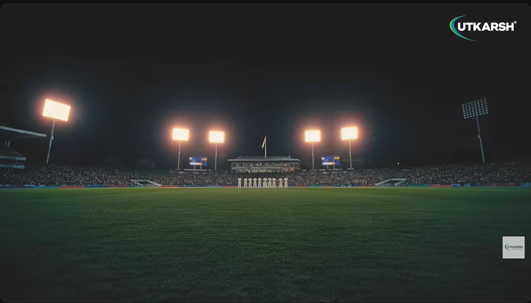 Stadium floodlights illuminating a crowd during a sporting event